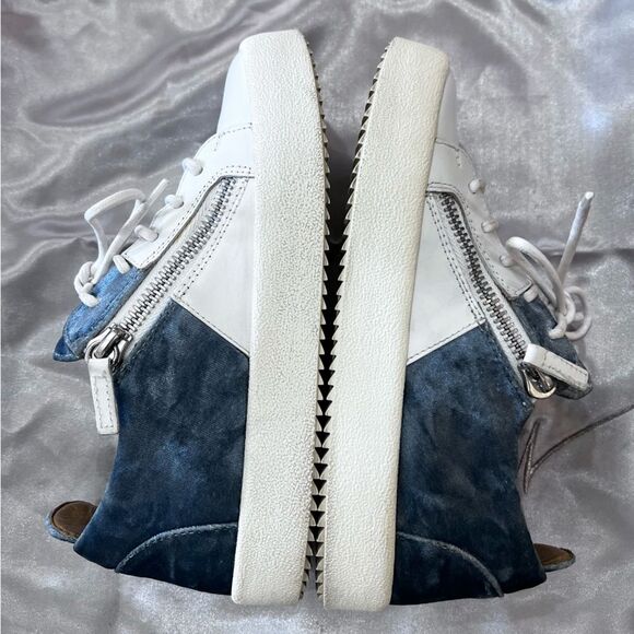 Giuseppe Zanotti Blue Velvet & Leather Sneakers 37 (US 6.5) Made in Italy Luxury - Picture 5 of 11